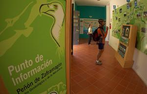 Via Verde de la Sierra, los buitres te esperan a la salida del tunel. Punto de información